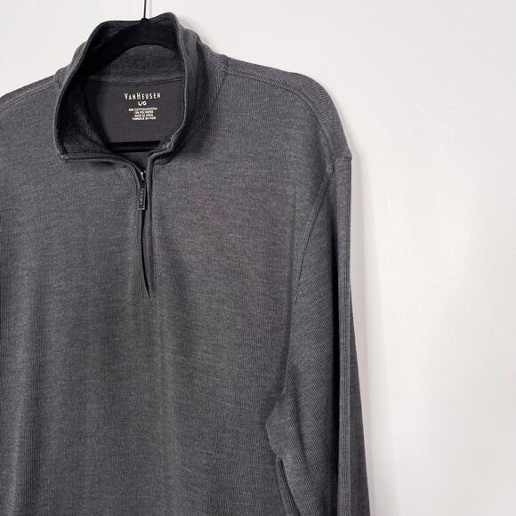 Van Heusen Mens Large L Charcoal Gray 1/4 Zip Pullover Sweater Mock Neck Cotton - Picture 3 of 5